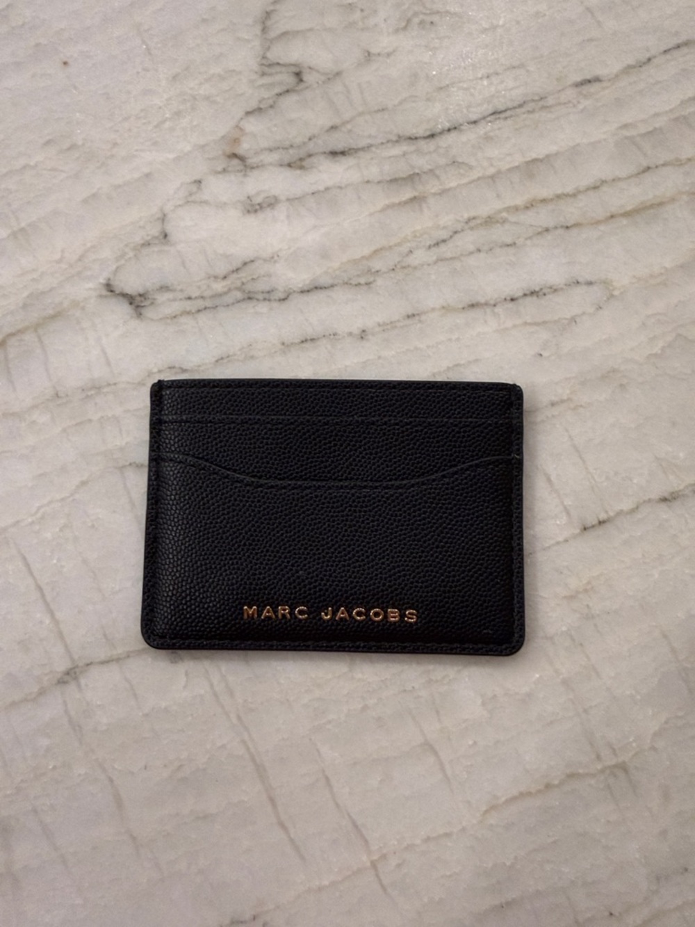 Marc Jacobs Black Pebbled Leather Card Case with Gold Logo
